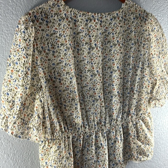 Madewell Silk V-Neck Peplum Popover Top in Fieldwalk Floral - Picture 10 of 11